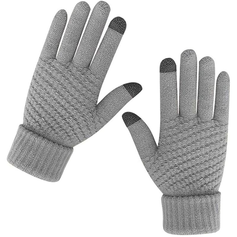 Women's Touchscreen Winter Gloves Thermal Warm Soft Fleece Lined Knit Gloves Elastic Cuff, Solid Color Winter Texting Gloves for Casual Outings