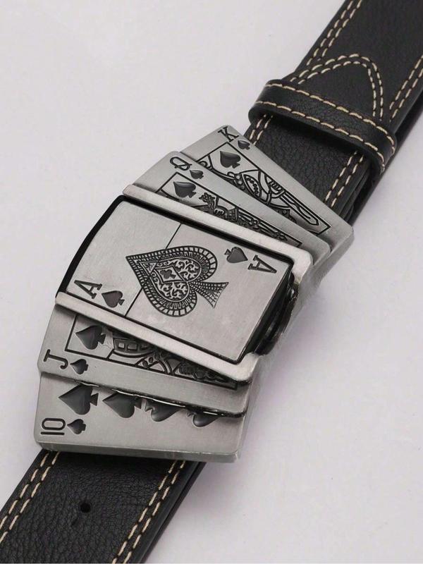Men's Punk Style Poker Card Design PU Buckle Belt, Fashion Vintage Western Belt for Party, Daily Clothing Decor, Trendy All-match & Exquisite Belt for Birthday Gift