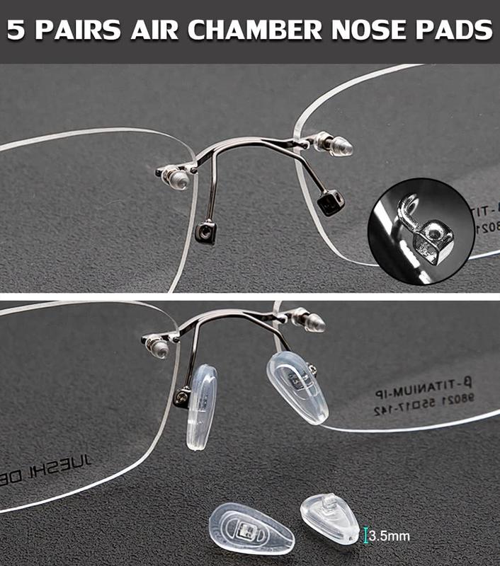 5 Pairs of Eyeglass Nose Pads, Upgraded 15x8mm Soft  Air Chamber Eyeglasses Nose Pads, Screw-in Glasses Nose Pad Replacement Kit.