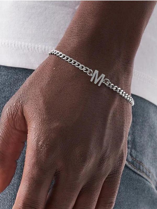 Men's Letter Design Link Bracelet, Fashion Jewelry for Party, Daily Clothing Decor, Trendy All-match & Exquisite Jewelry for Birthday Gift