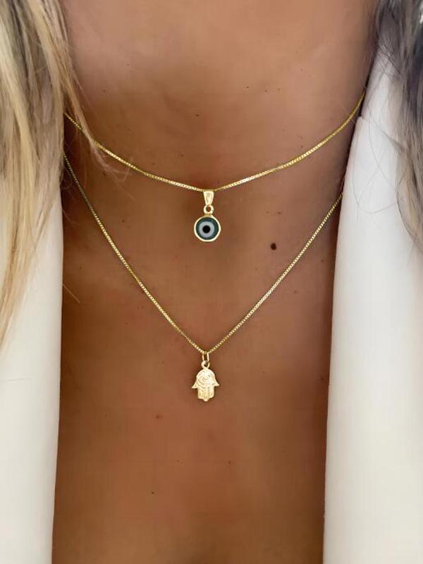 Fashion Eye Charm Pendant Layered Necklace for Women & Men, Fashion Jewelry for Party, Daily Clothing Decor, Trendy All-match & Exquisite Jewelry for Birthday Gift