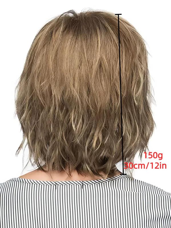 30cm 13.77in Layered Wave Light Silver Gray Hair Root Black Gray Synthetic Wig for Women, Natural Daily Wig, Synthetic Full Machine Wigs for Party, Daily Use,  Fall Hair Trends 2024