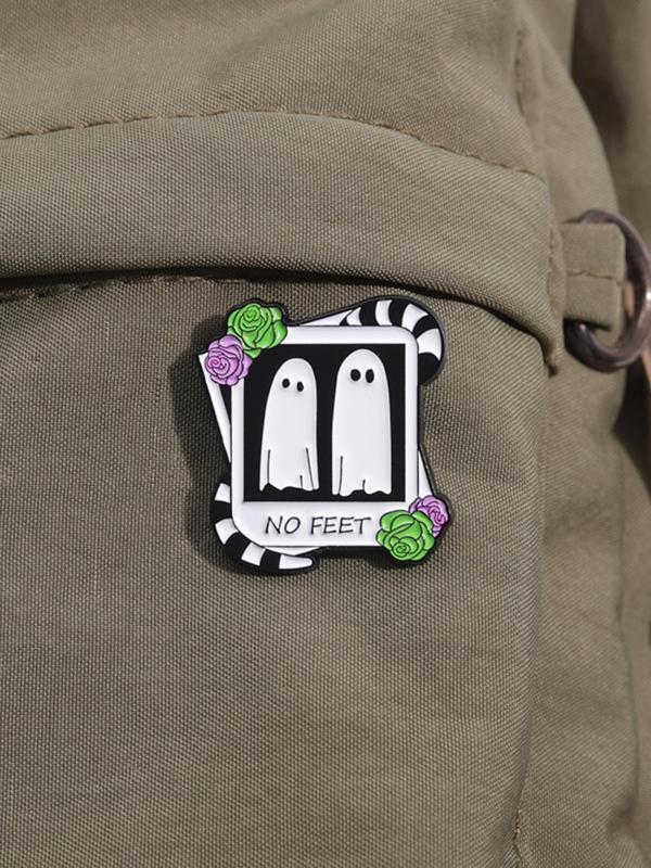 Cute Cartoon Ghost & Letters Print Heart Shaped Pins Brooch, Punk Creative Clothes Brooch, Fashion Brooch for Daily Clothing Decor, Trendy All-match & Exquisite Brooch for Birthday Gift