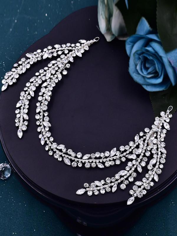 Rhinestone Decorated Leaf Design Bridal Headband, Elegant Exquisite Headwear for Wedding Bridal Party Formal Occasions, Wedding Party Decor