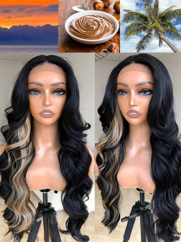 26 Inch Ombre Blonde Long Wavy Wigs for Women, Gorgeous Fluffy Wigs without Bangs, Synthetic Lace Front Wigs for Party, Daily Use