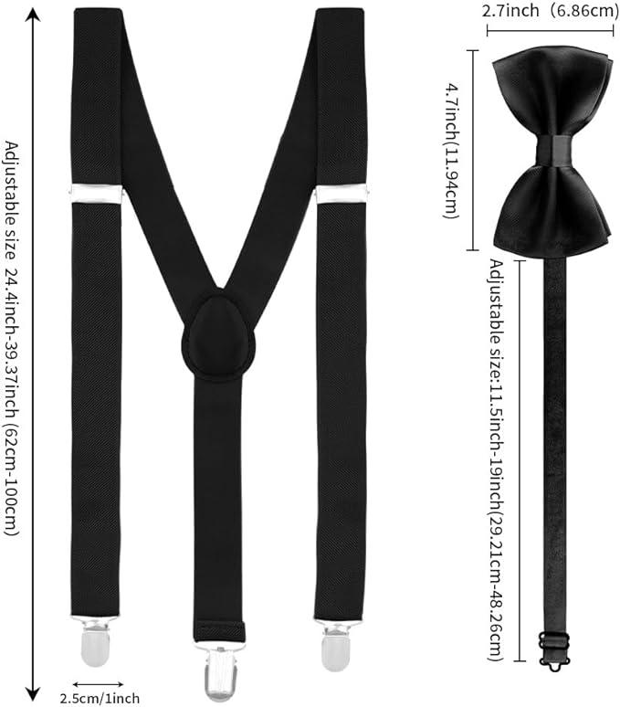 Suspenders and Bow Tie Set, Y Shape Suspenders With Clips Adjustable Buckle, Suspenders Women Men