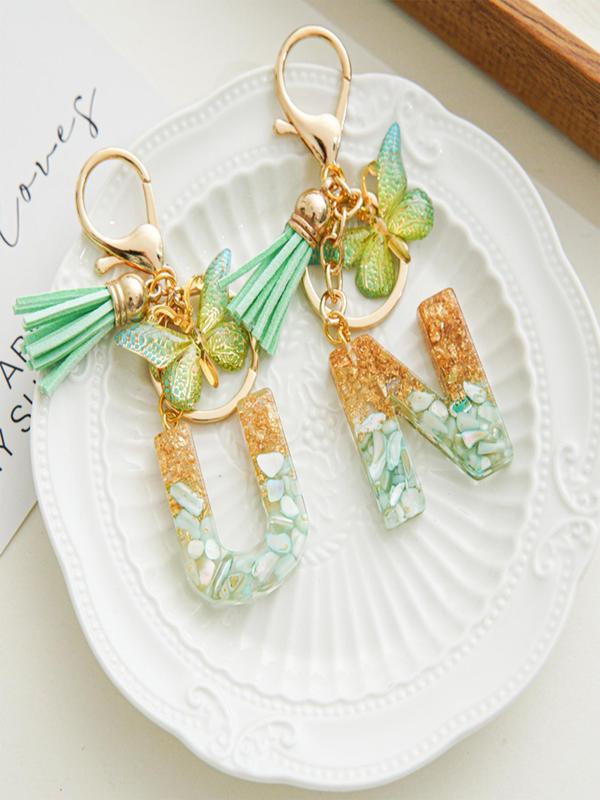 Cute Butterfly & Letter Design Keychain, Tassel Decor Keychain for Women & Girls, Trendy All-match & Exquisite Keychain for Daily Clothing Decor