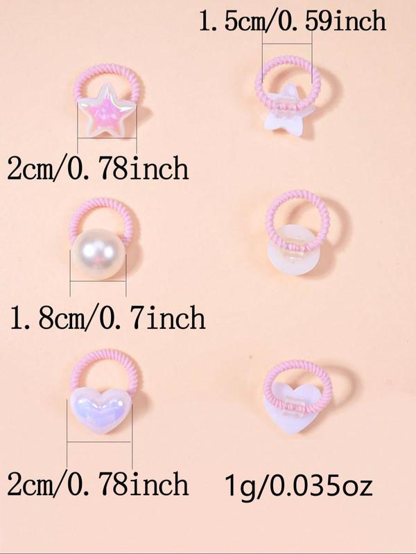 Cute Heart & Star & Bead Design Hair Ties, Faux Pearl Decor High Stretch Hair Ties, Fashion Hair Accessories for Women & Girls, Minimalist Headwear Suitable for Thick Hair