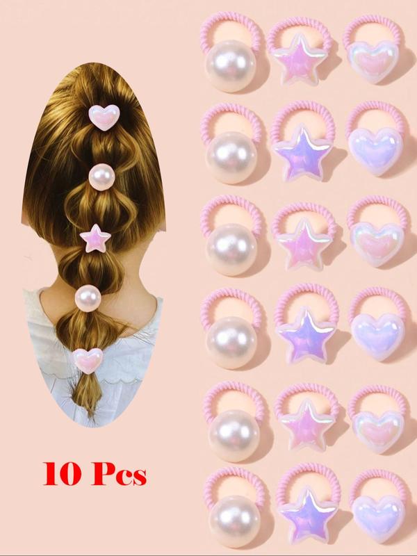 Cute Heart & Star & Bead Design Hair Ties, Faux Pearl Decor High Stretch Hair Ties, Fashion Hair Accessories for Women & Girls, Minimalist Headwear Suitable for Thick Hair