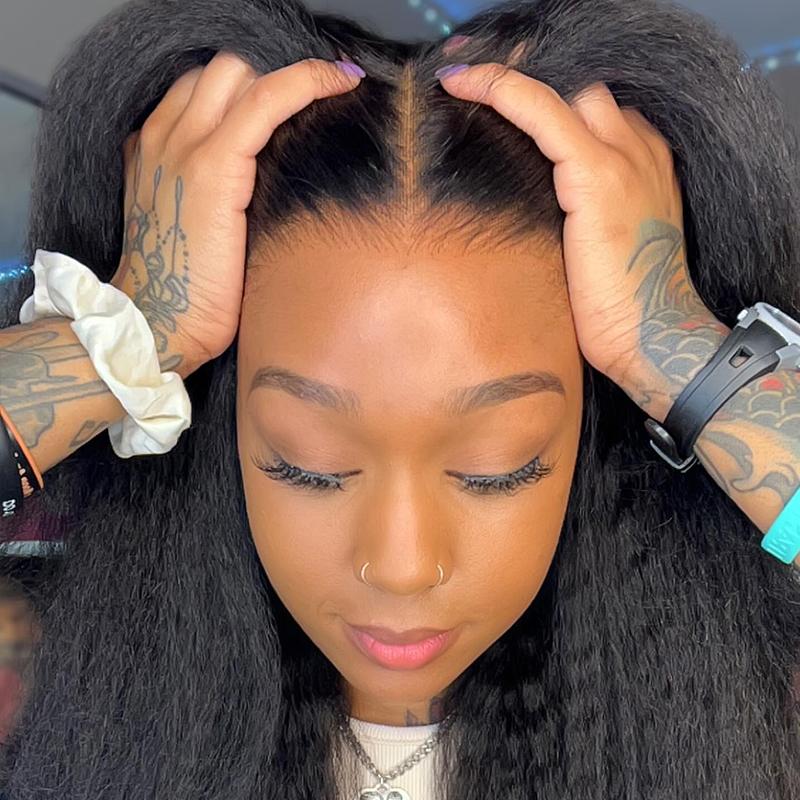 ISEE M-Cap Wear Go Kinky Straight Glueless Wig 9x6 Pre Bleached Tiny Knots Yaki Straight HD Lace Wig