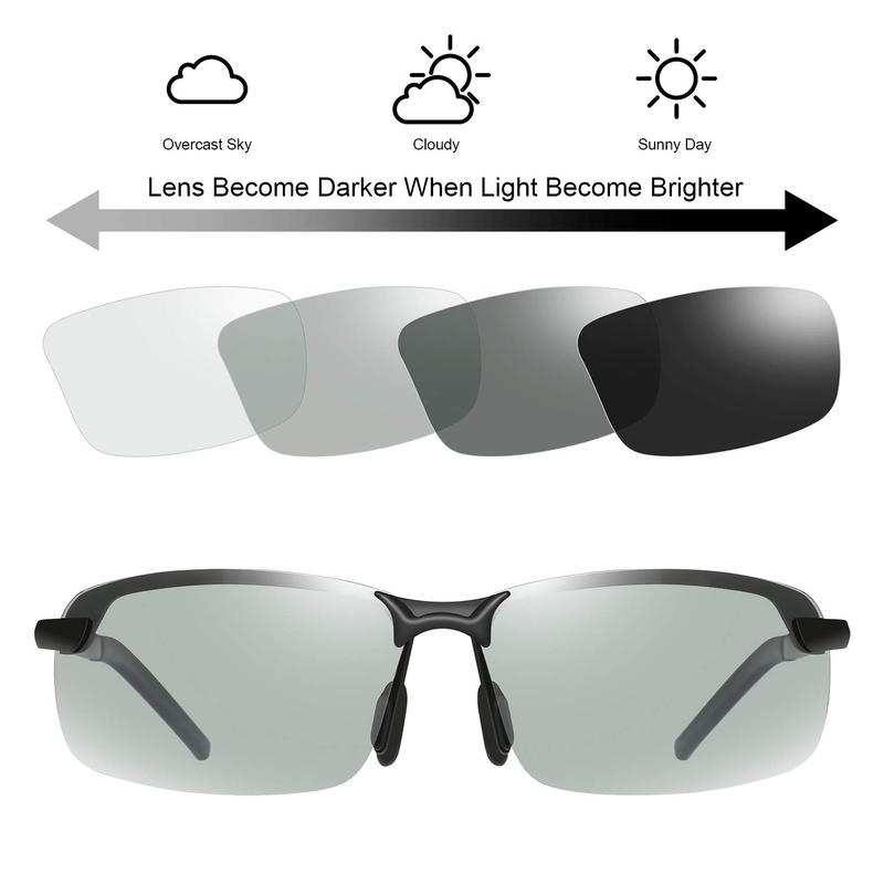 Photochromic Sports Sunglasses with Polarized Lens for Men and Women Outdoor Driving Cycling Fishing 100% UV400 Protection Anti Glare Eyeglasses
