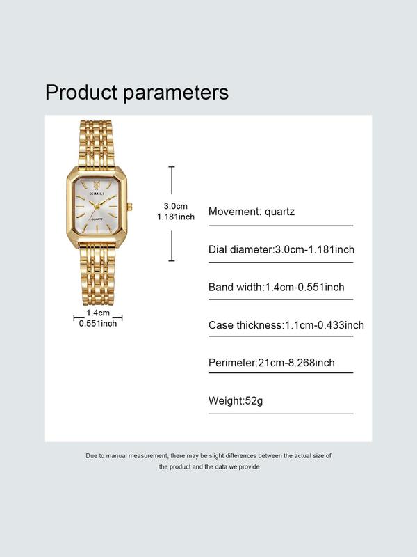 Women's Elegant Rectangle Dial Quartz Watch, Fashionable Wristwatch for Women & Girls, Trendy All-match & Exquisite Watch for Birthday Gift with Random Box