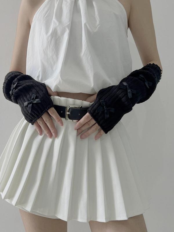 Women's Elegant Bow Decor Arm Sleeves, Fashionable Fingerless Gloves for Daily Wear, Trendy All-match & Exquisite Clothes Accessories for Women