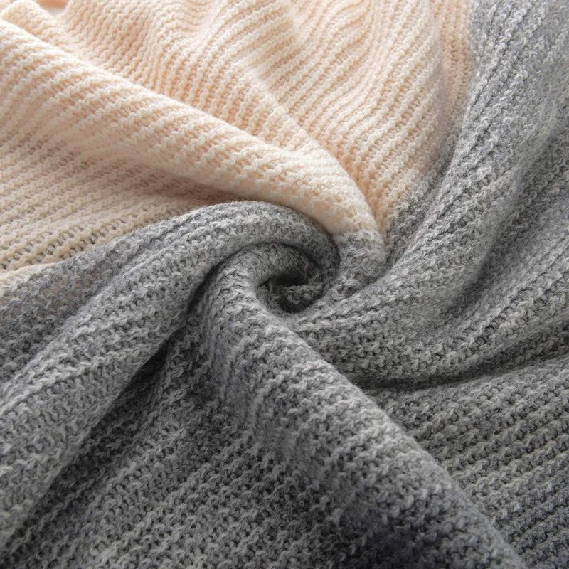 Women Striped Poncho with Tassels Knitted Shawl Scarf Fringed Wrap Sweater Pullover Cape Gifts for Women