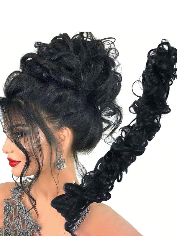 27.5 Inch Long Curly Hair Bun, Natural Fluffy Hair Bun, Synthetic Hairpiece for Women & Girls, Suitable for Daily Use, Party, Cosplay, Anime Or Costume Party
