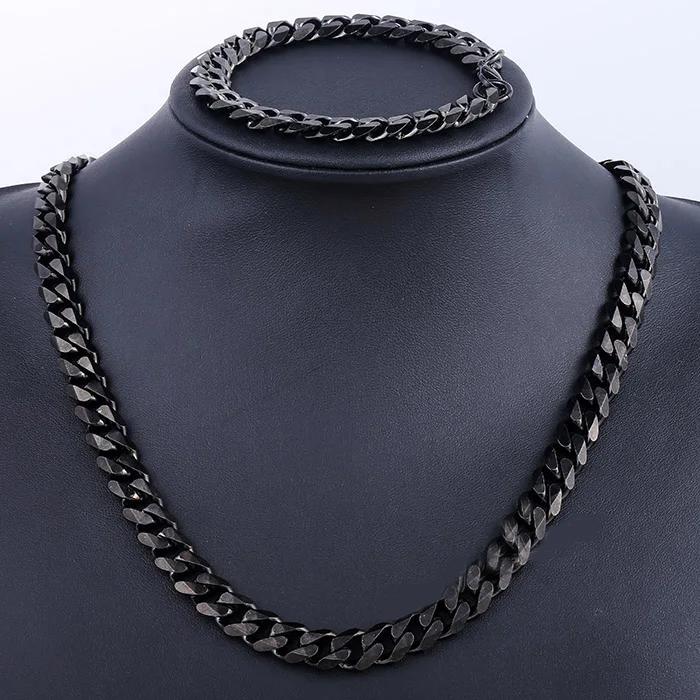 Mens Jewelry Sets Stainless Steel Black Color Curb Link Necklace Bracelet Jewelry Sets for Men Women Gifts 3 5 7 9 11mm
