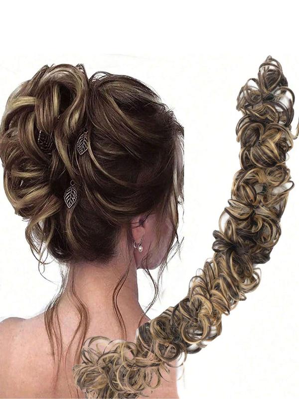 27.5 Inch Long Curly Hair Bun, Natural Fluffy Hair Bun, Synthetic Hairpiece for Women & Girls, Suitable for Daily Use, Party, Cosplay, Anime Or Costume Party