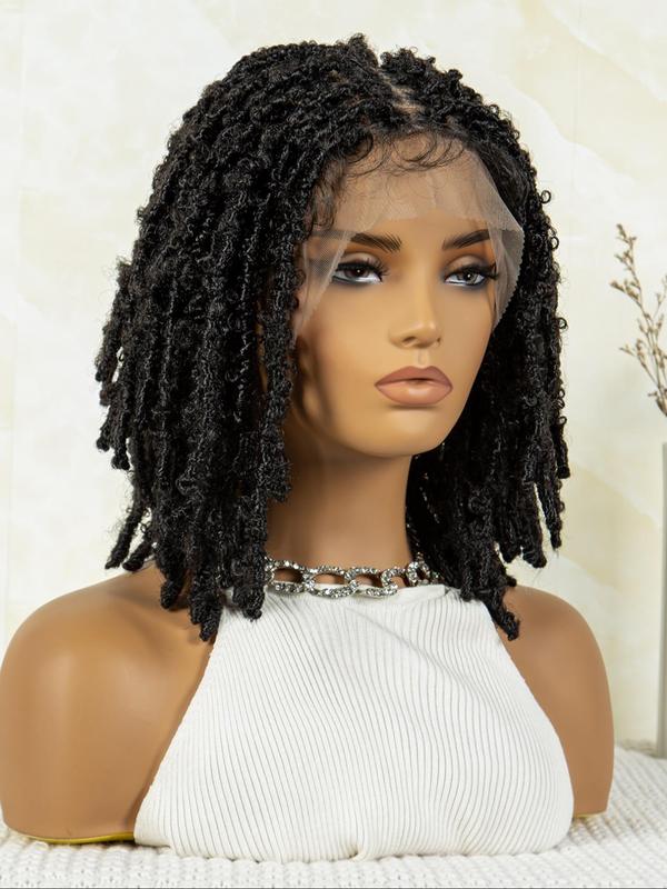 14 Inch Short Butterfly Locs Crochet Wig,  Braids Hairstyles, Gorgeous Fluffy Wigs for Women, Synthetic Hair Braids with Baby Bangs, Heat Resistant Fiber Wigs for Party, Daily Use