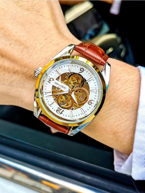 Men's Business Fashion Mechanical Watch, Fashion Luminous Watch for Party, Daily Clothing Decor, Trendy All-match & Exquisite Watch for Birthday Gift with Box