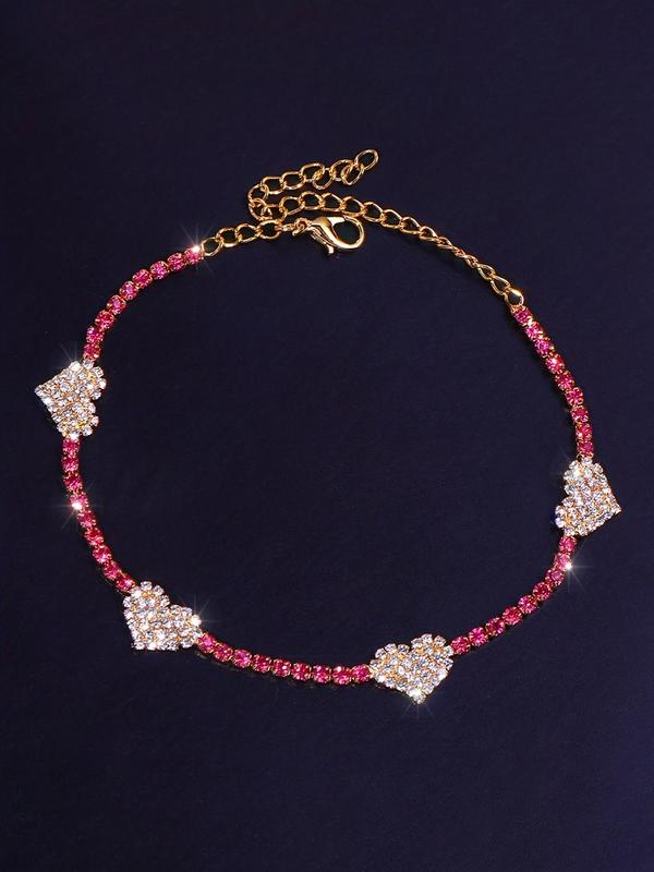 Rhinestone Decorated Heart Design Anklet, Fashionable Jewelry for Women & Girls, Trendy All-match & Exquisite Jewelry for Birthday Gift