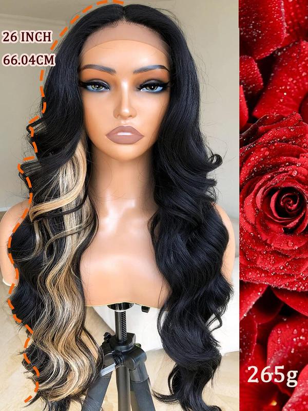26 Inch Ombre Blonde Long Wavy Wigs for Women, Gorgeous Fluffy Wigs without Bangs, Synthetic Lace Front Wigs for Party, Daily Use