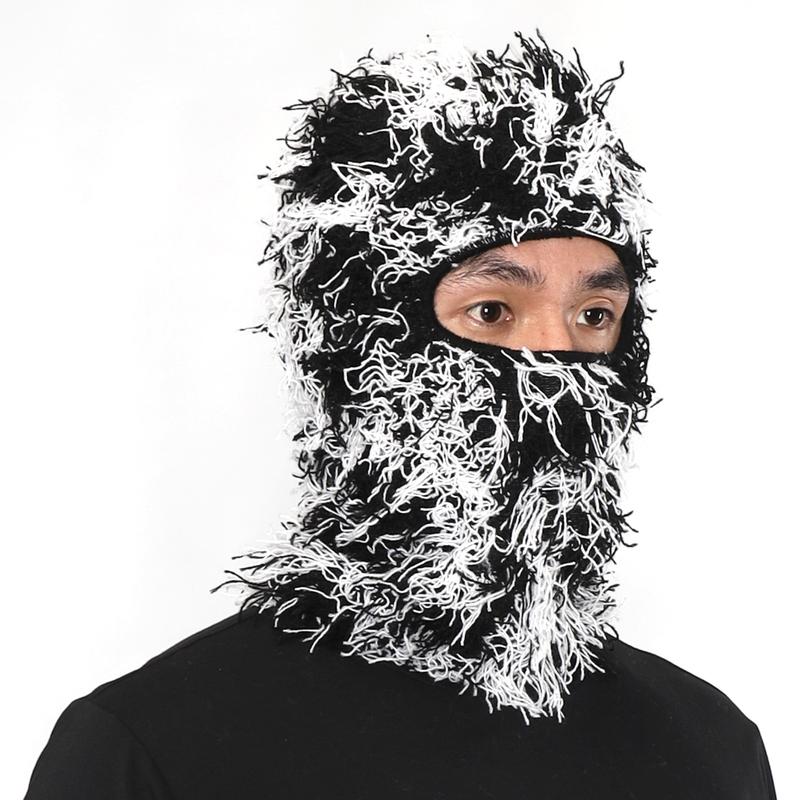 2 Count Distressed Balaclava Ski Mask Knitted Windproof Premium Yeat Men Women Cream Fuzzy Distressed Beanie Hat Cozy Cap Full Face Mask Cold Weather