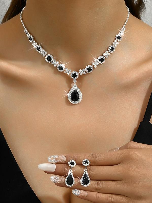 Women's Wedding Bridal Jewelry Set, Luxury Wedding Party Women Dresses Rhinestone Diamond Decor Jewelry, Sparkly Pendant Choker Necklace & Earrings Jewelry Gift Set