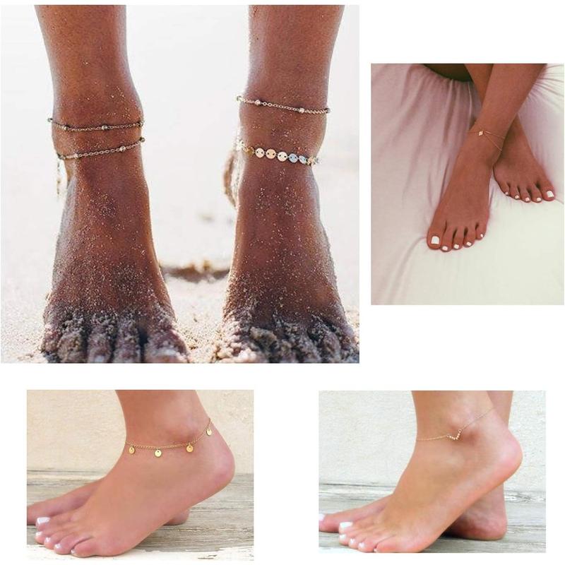 16Pcs Ankle Bracelets for Women  Two Style Chain Beach Anklet Bracelet Jewelry Anklet Set,Adjustable Size