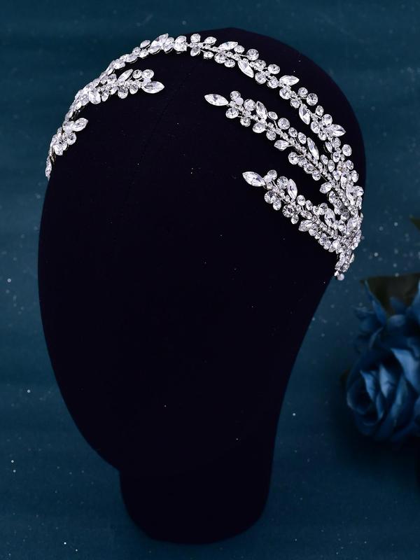 Rhinestone Decorated Leaf Design Bridal Headband, Elegant Exquisite Headwear for Wedding Bridal Party Formal Occasions, Wedding Party Decor