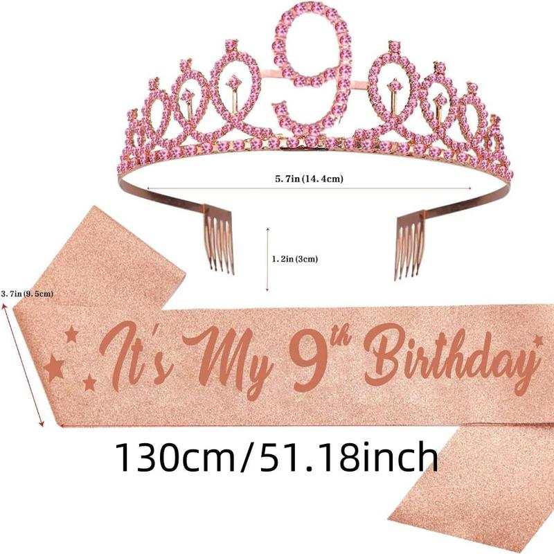 Birthday Crown & Sash Set, 2 Counts set Rhinestone Crown & Letter Print Sash, Birthday Party Favor for Women & Girls, Fashion Accessories for Party, Holiday