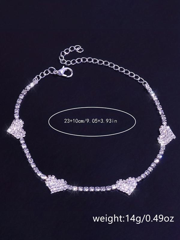 Rhinestone Decorated Heart Design Anklet, Fashionable Jewelry for Women & Girls, Trendy All-match & Exquisite Jewelry for Birthday Gift