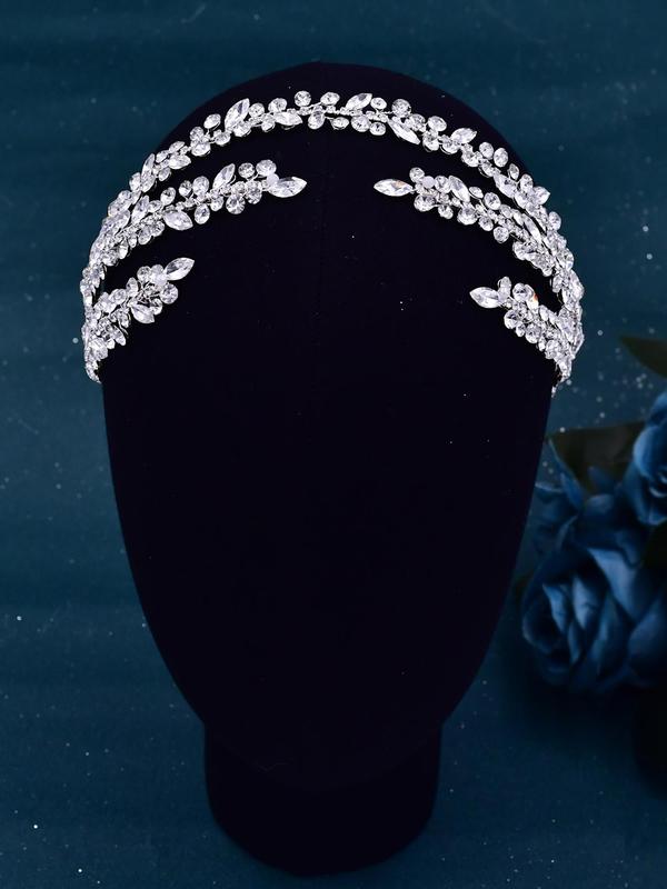 Rhinestone Decorated Leaf Design Bridal Headband, Elegant Exquisite Headwear for Wedding Bridal Party Formal Occasions, Wedding Party Decor