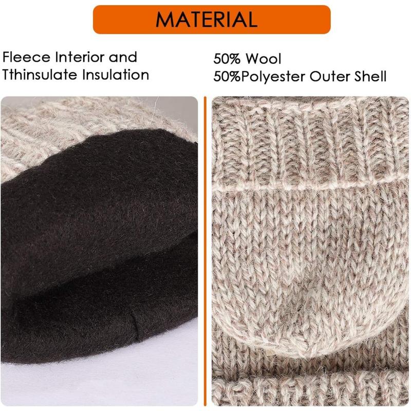 Thermal Insulation Fingerless Texting Gloves for Women and Men Winter Warm Knitted Convertible Mittens Flap
