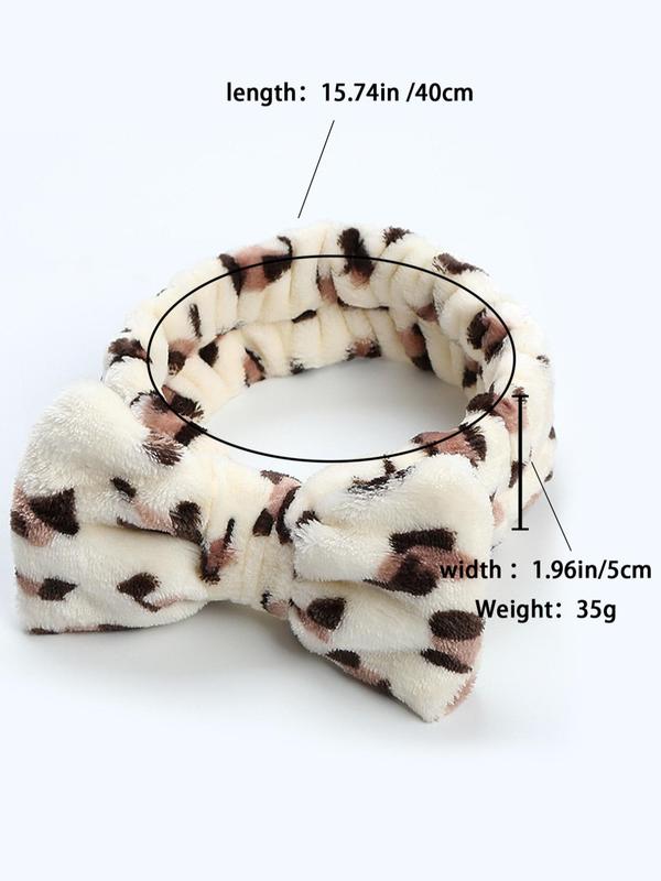 Leopard Print Bow Decor Plush Hair Band, Cute Face Washing Hair Band for Women and Girls, All-match Fashion Hair Accessories for Daily Wear