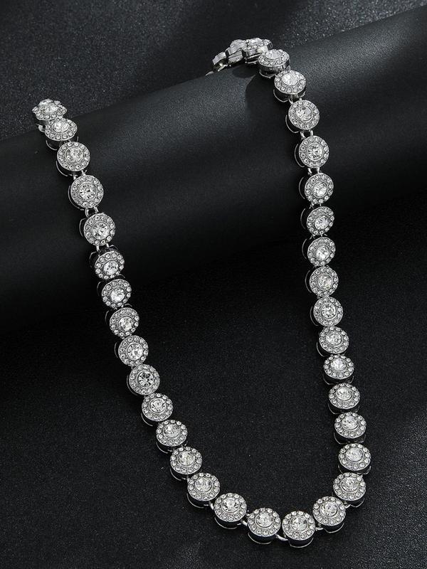 Rhinestone Decor Glittering Necklace Bracelet, Fashion Jewelry for Party, Daily Decor, Trendy All-match & Exquisite Hip Hop Jewelry for Birthday Gift