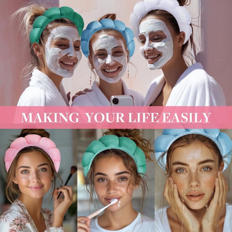 GOOGOO Bubble Skincare Headbands with Face Wash Wristbands for Women and Teen Girl, Spa Headband and Wristband Set,for Makeup and Skin Care