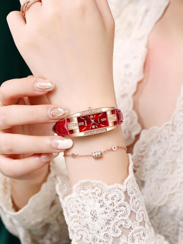 Women's Elegant Rhinestone Decorated Quartz Watch, 2024 New Style Exquisite Trendy Wristwatch, Fashionable Watch for Women As Gift without Box