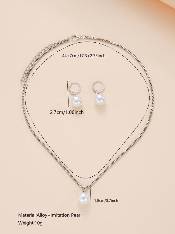 Elegant Faux Pearl Decorated Jewelry Set, Including Pendant Necklace & Dangle Earrings, Fashion Jewelry Accessories for Women As Gift