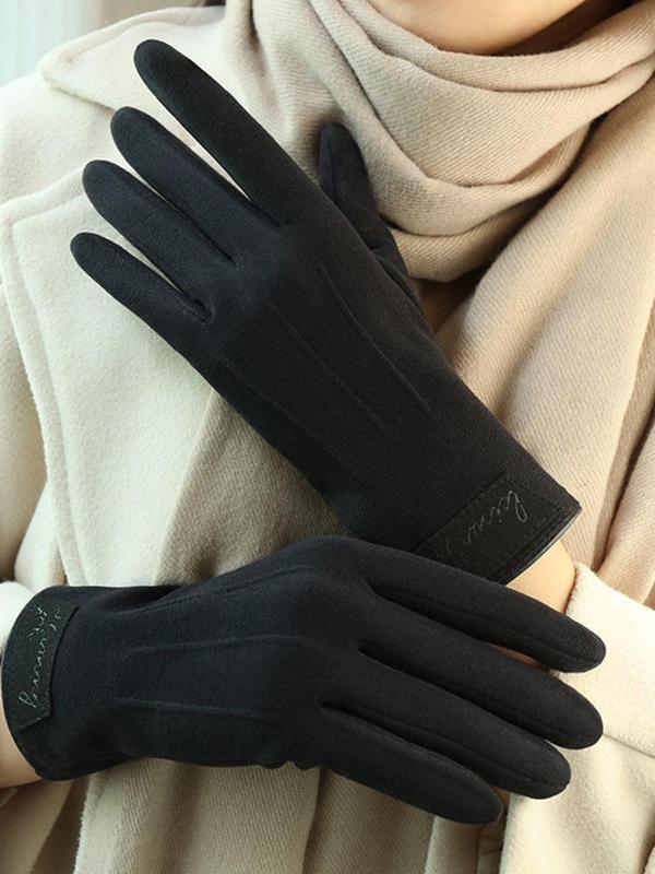Women's Solid Color Patched Design Touch Screen Gloves, Elegant Windproof Warm Gloves for Fall & Winter, Fashion Accessories for Women & Girls