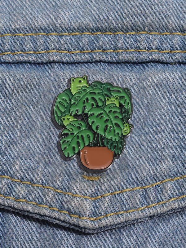 Cute Frog & Potted Plant Design Brooch, Fashion Brooch for Women & Men, Enamel Pin Suitable for Backpacks, Jeans, Scarves, Hats Decoration, Casual Alloy Accessories for Daily Wear