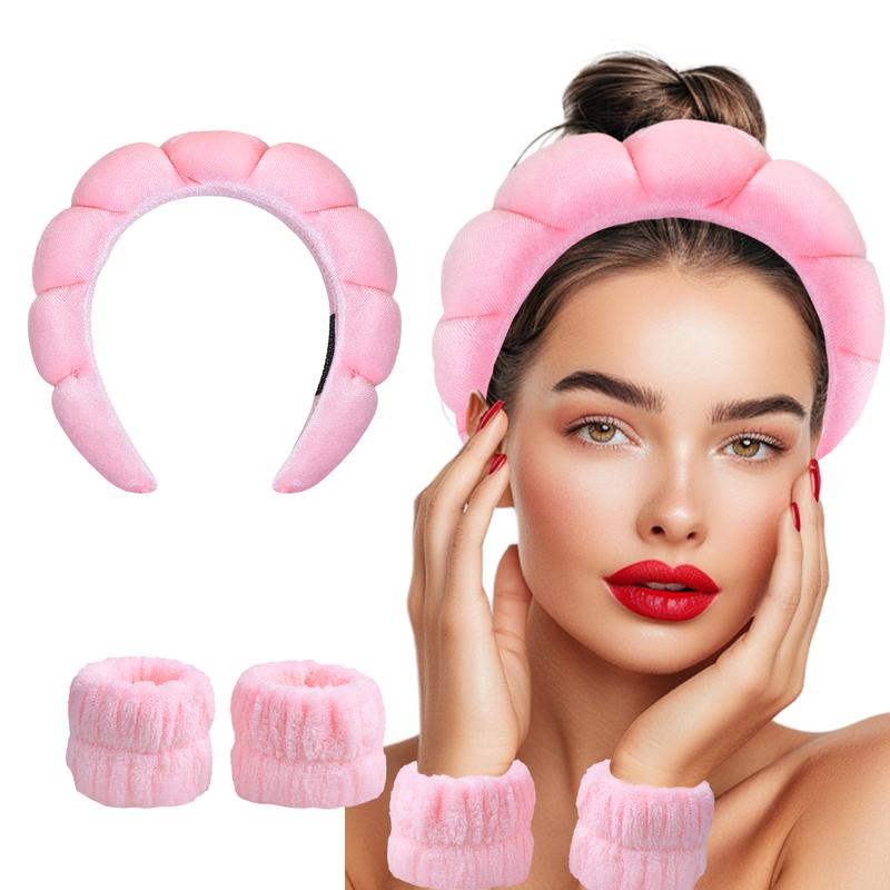 GOOGOO Bubble Skincare Headbands with Face Wash Wristbands for Women and Teen Girl, Spa Headband and Wristband Set,for Makeup and Skin Care