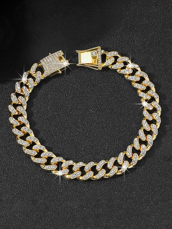 Rhinestone Decorated Cuban Chain Anklet for Women & Girls, Fashion Jewelry for Party, Daily Clothing Decor, Trendy All-match & Exquisite Jewelry for Birthday Gift