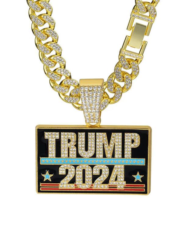 Rhinestone Decorated Letter Pendant Necklace, Unisex Street Trendy Chunky Chain Necklace, Hip Hop Jewelry for Party, Daily Decor, Trendy Exquisite Jewelry for Gift