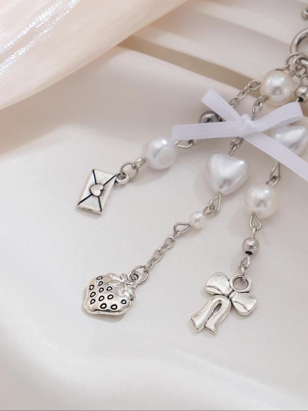 Cute Bow & Faux Pearl Decor Keychain, Fashionable Keychain for Women & Girls, Trendy All-match & Exquisite Keychain for Birthday Gift