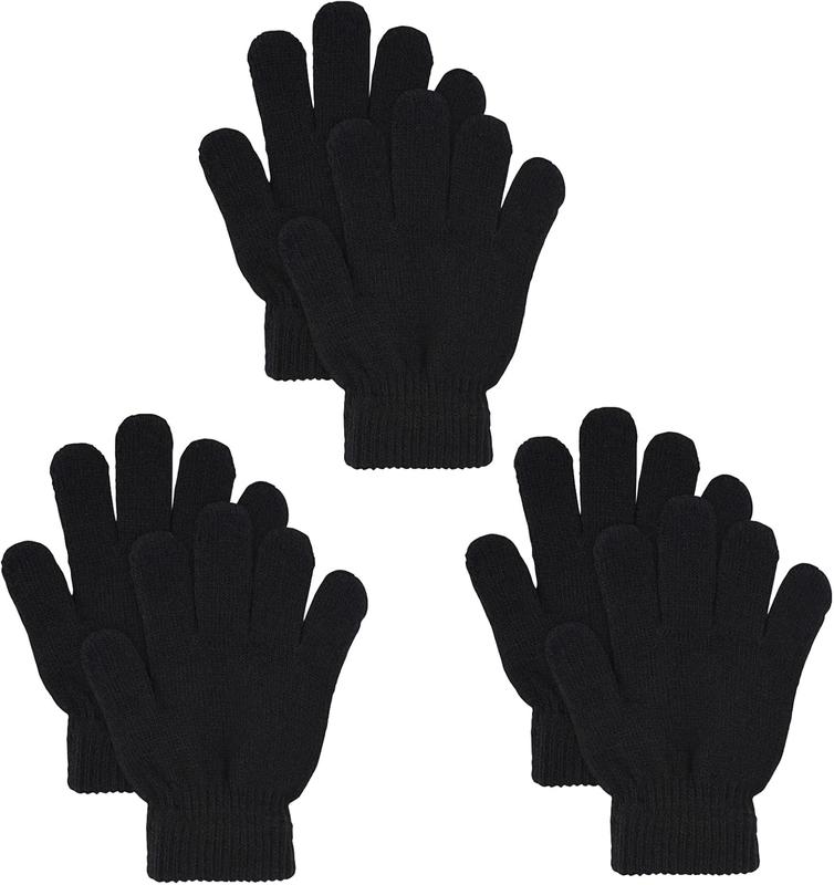 3 Pairs Winter Magic Gloves Warm Strecty Knit Gloves For Men Women in Common Size, Black