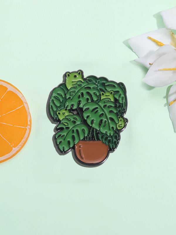 Cute Frog & Potted Plant Design Brooch, Fashion Brooch for Women & Men, Enamel Pin Suitable for Backpacks, Jeans, Scarves, Hats Decoration, Casual Alloy Accessories for Daily Wear