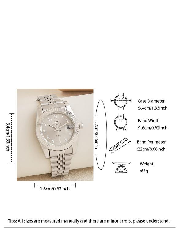 Women's Elegant Oval Dial Quartz Watch, Calendrier Stainless Steel Strap Wristwatch, Trendy Watch for Women As Gift with Box