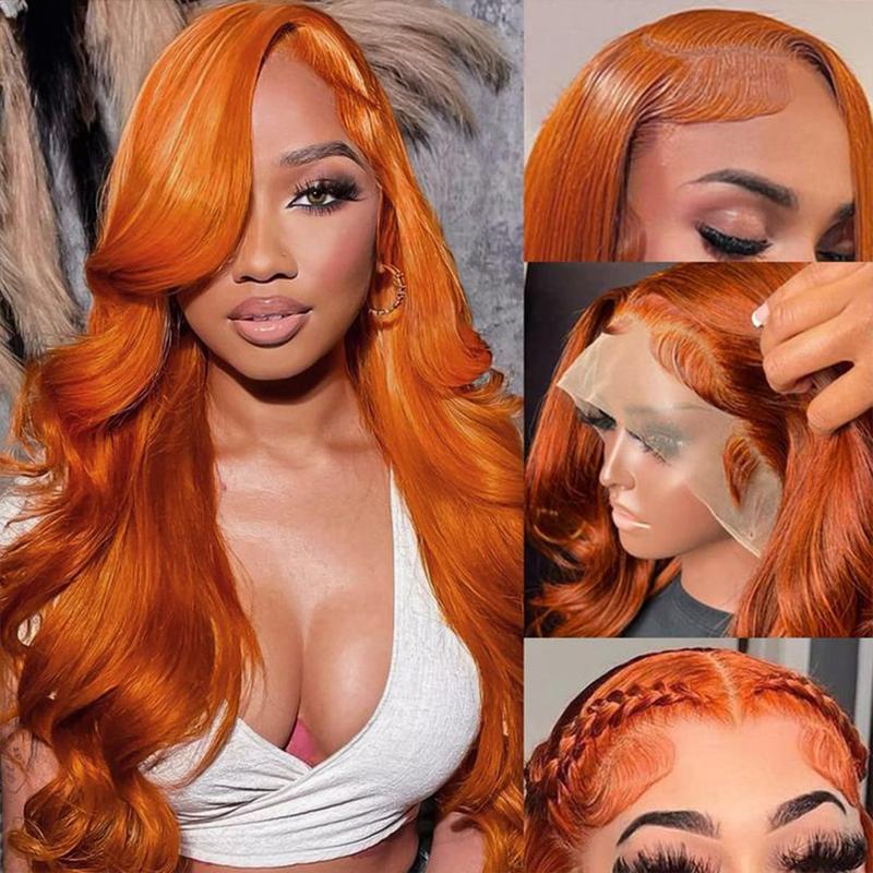 30 34 Inch Orange Ginger Hd Lace Front Wigs 13x6 Body Wave  Colored Glueless Lace Frontal Wigs Pre Plucked Closure Wig