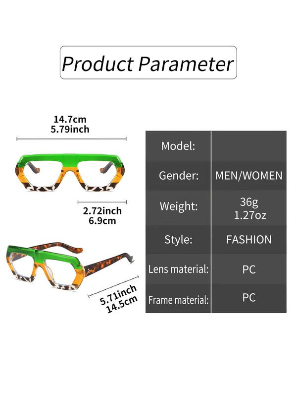 Unisex Colorblock Geometric Frame Eyeglasses, Y2k Full Rim Eyeglasses for Men & Women, Fashion Accessories for Everyday Use