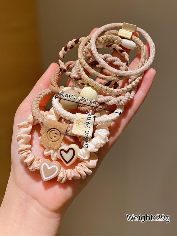 Cute Heart Patched Design Hair Ties, 2024 New Style Fashionable Hair Accessories for Women & Girls, Minimalist Headwear Suitable for Thick Hair